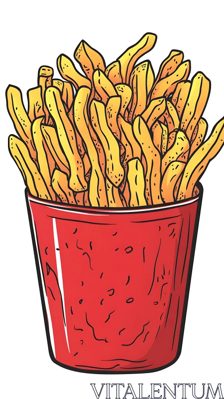 Vector illustration of french fries in red carton container