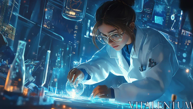 Curious young scientist shaping glowing ideas in the lab.