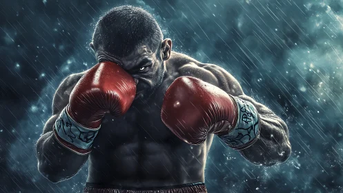 Fierce Boxer Ready for Battle in the Rain.