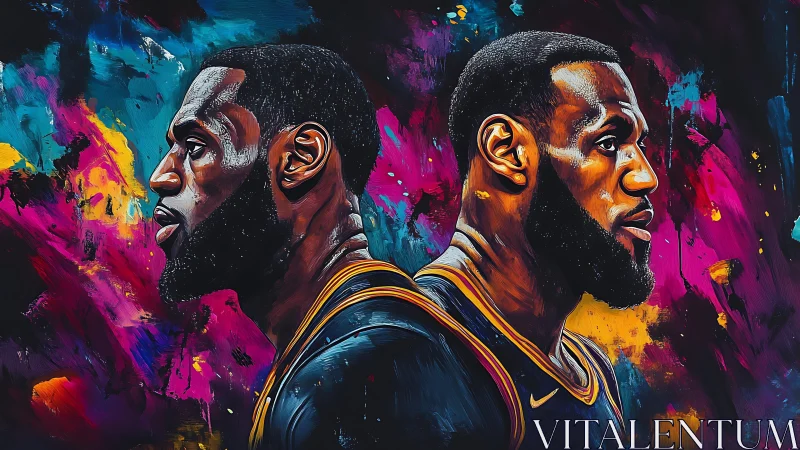 Basketball player double portrait in vivid digital colors.