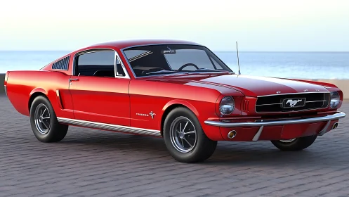 Classic red fastback muscle car rendered in glossy photorealism
