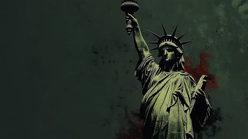 Statue of Liberty silhouette on dark textured backdrop.