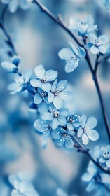 Blue flowering branch with soft focus bokeh background.