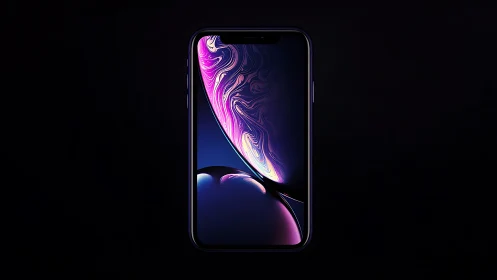 Smartphone displaying vibrant neon fluid swirl wallpaper design