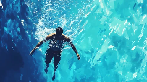 Solitary swimmer cuts through vivid turquoise water
