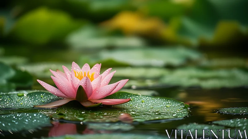 Macro optical study of dew-laden pink water lily bloom.