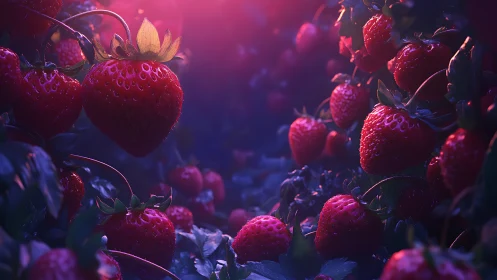 Luminous ripe strawberries rendered in cinematic 3D lighting