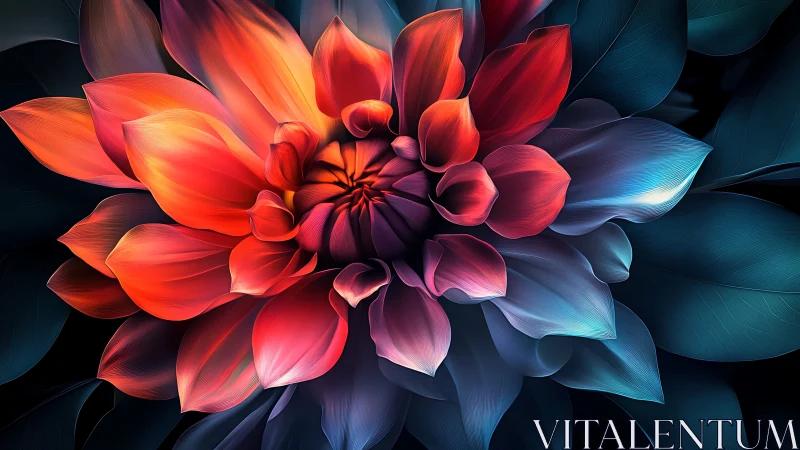 Volumetric Dahlia with Radial Gradient Illumination and Chromatic Transition