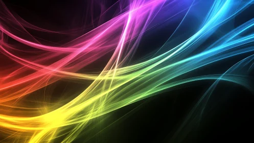 Multicolor light streaks on dark abstract digital background.