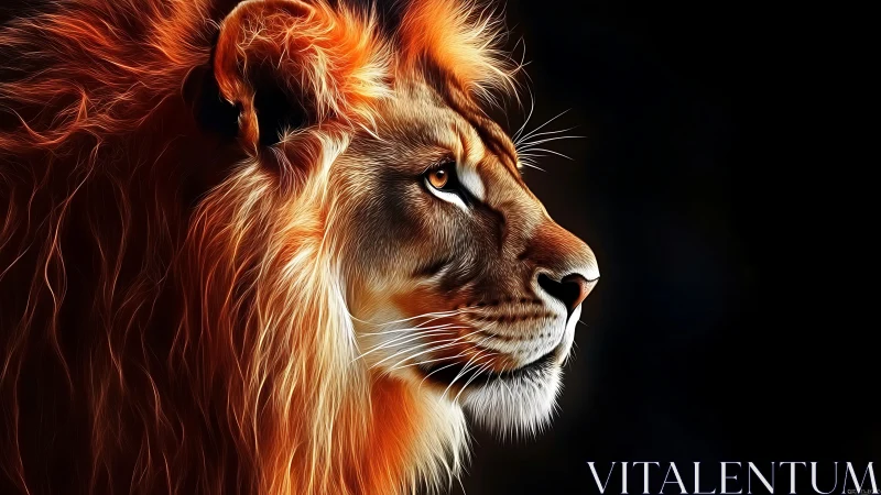 Digital side profile of lion with fiery orange mane.