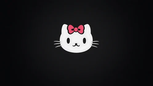 Minimal cat icon with pink bow on deep black field.
