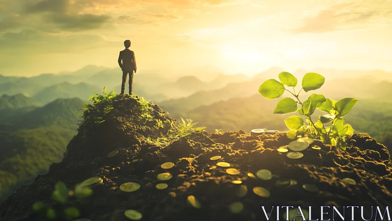 Summit of golden growth where vision meets rising fortune.