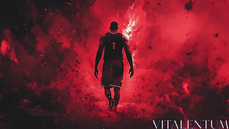 Lone basketball star stepping into a fierce red dreamscape.