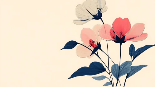 Minimalist vector bouquet uses flat tones and fine linear hatching