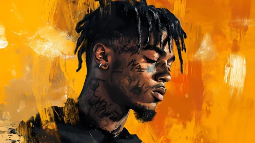 Ink-kissed daydream carves quiet fire into vivid orange air