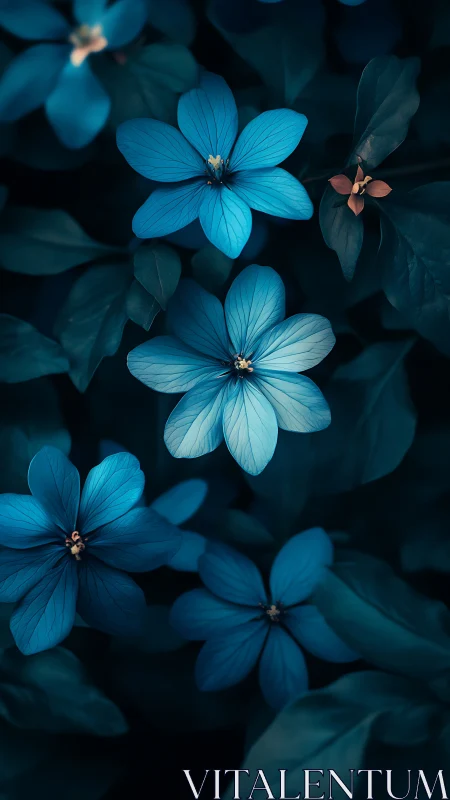 Luminous Blue Forget-me-nots in Moody Botanical Study.