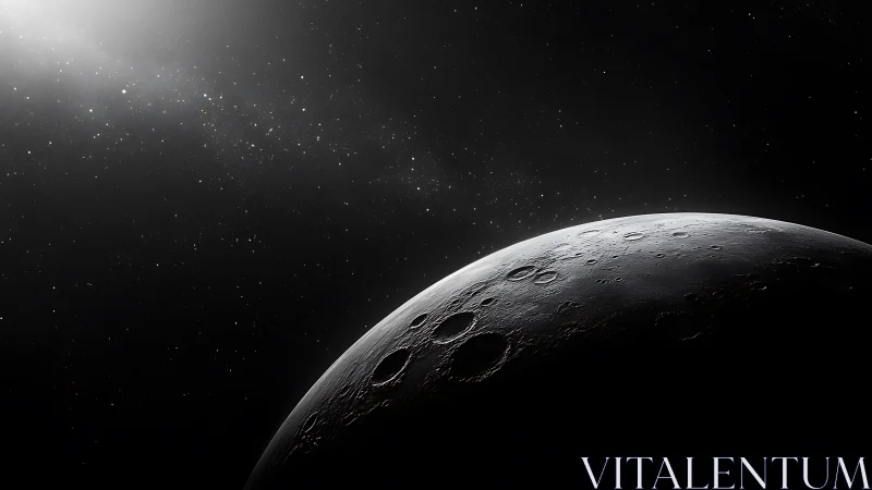 Moonlit craters lean into the quiet glow of distant starlight