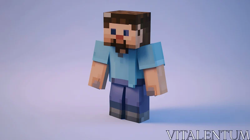 Blocky game character stands ready in soft pastel light