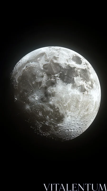 Photorealistic lunar crescent in high-contrast vertical framing.