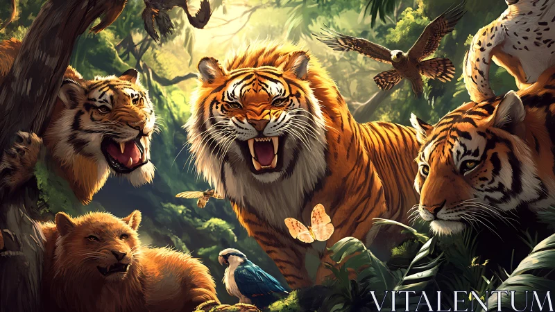 Tigers Roar Through Emerald Wilderness Magic.