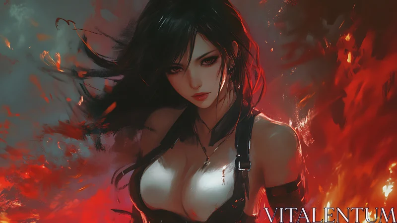 Incandescent warrior portrait in high saturation anime flames.