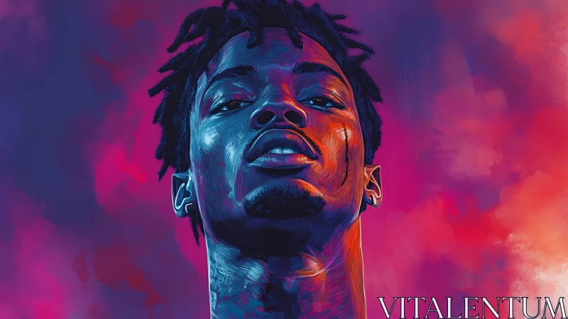 Confident neon portrait glowing against a bold color sky.