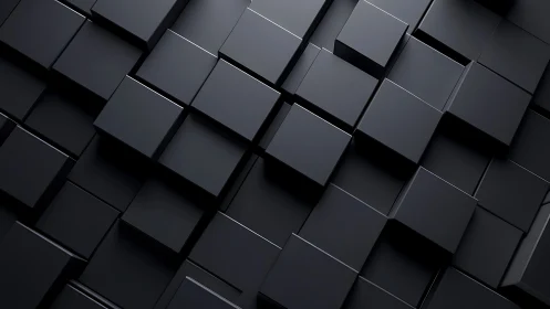 Dark geometric cubes form a sleek, futuristic 3D surface
