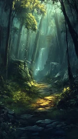 Enchanted Forest Canyon with Glowing Mist