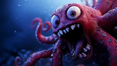 Toothy deep sea tentacle goblin unleashes a bubble scream.