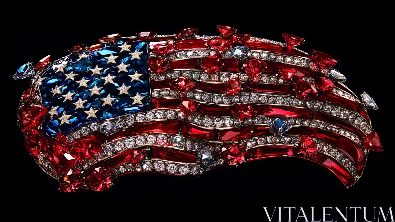 Gemstone encrusted United States flag brooch on black field