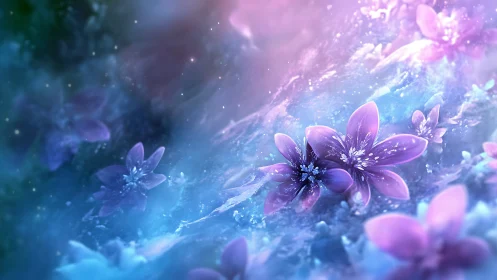 Ethereal Flowers with Blue and Purple Luminescent Effects