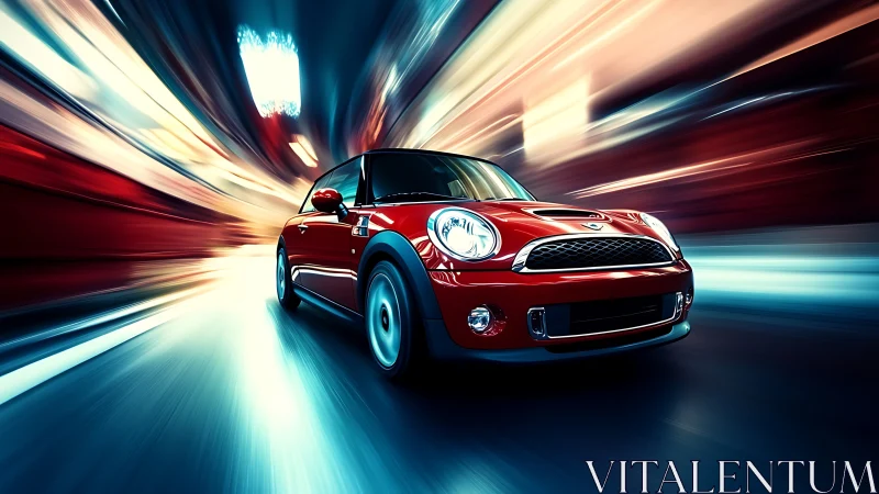 Red city cruiser racing through neon night streets.