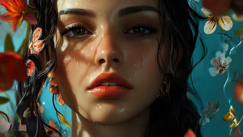 Close wet portrait studies digital rendering of young woman