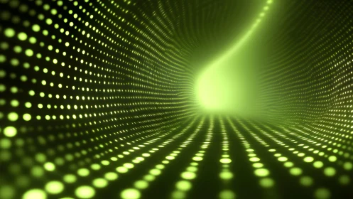 Glowing Green Tunnel of Dots in Futuristic Abstract Style.