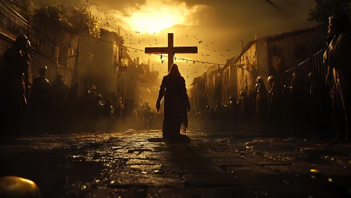 Sunlit crossroads of faith, solitude, and quiet resolve.