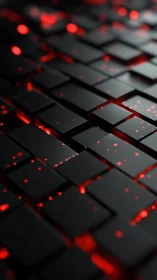 Black rectangular tiles form grid over red illuminated core