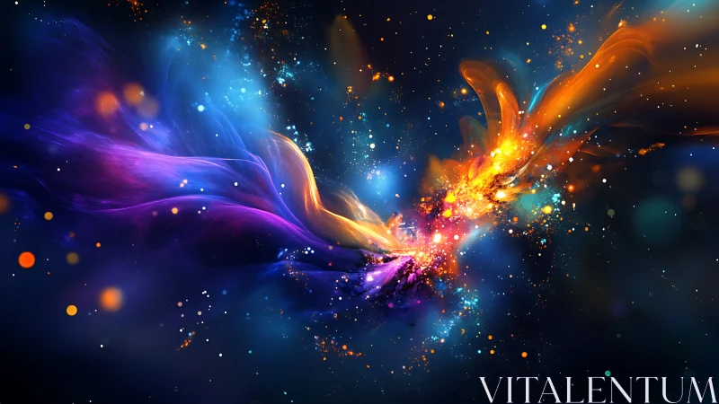 Digital nebula convergence with luminous particle streams.