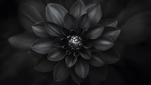 Black Lotus Bloom. Monochromatic flower with intricate petal layers.