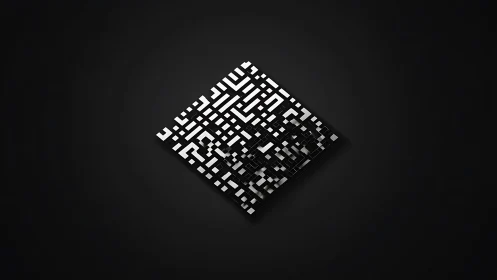 Isometric black white data grid forms floating abstract square