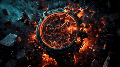 Futuristic luxury watch erupts through glowing molten shards