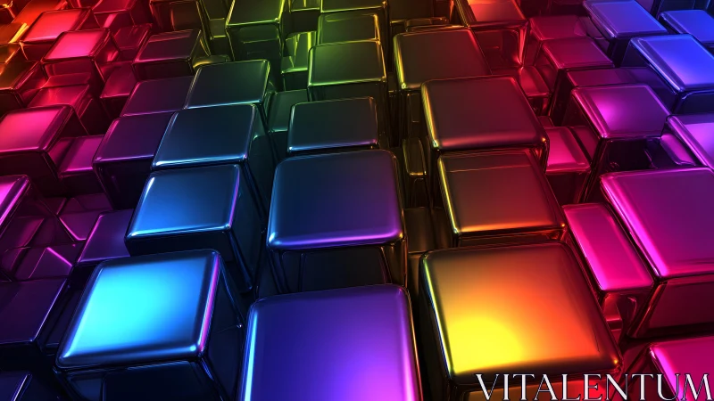 Colorful glowing cubes in a playful digital rainbow grid.