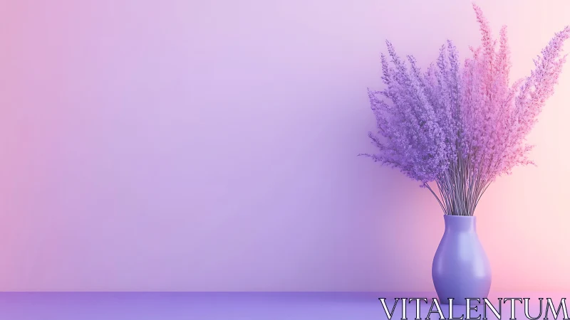 Gradient-lit lavender bouquet in matte vase with soft global illumination