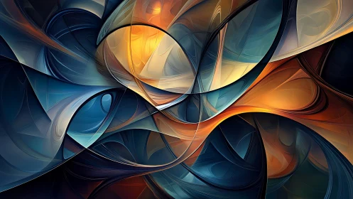 Curved fractal ribbons with luminous amber and teal gradients