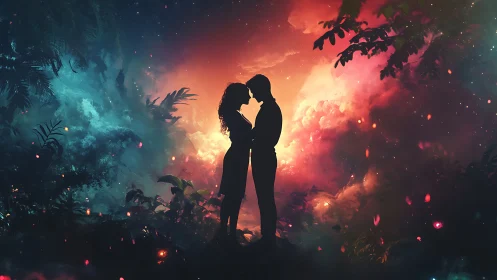 Silhouette Lovers Ignite in Technicolor Wilderness.
