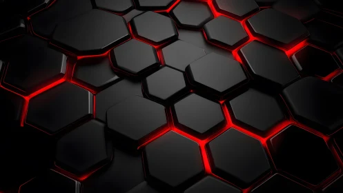 Futuristic black hexagonal tiles with glowing red neon highlights.