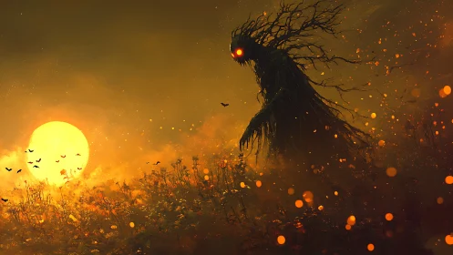 Sunset stalker with ember eyes haunting the wild horizon.