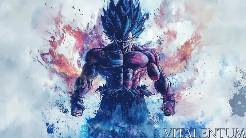 Energetic anime warrior amid chromatic explosive aura field.