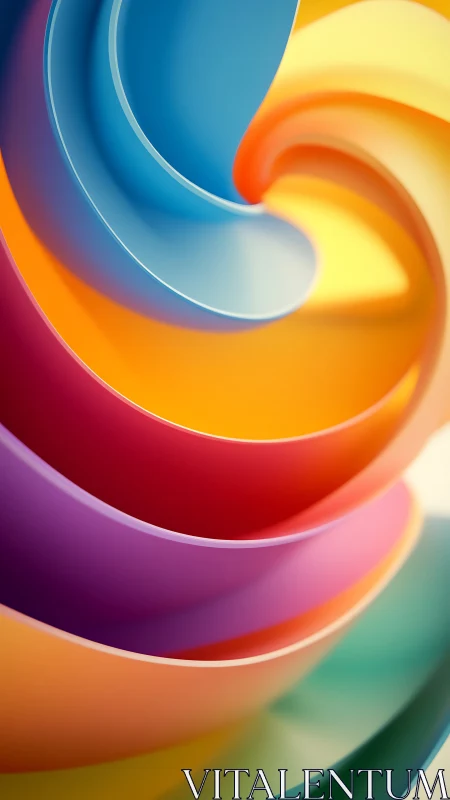 Color-slick ribbons whirl into a candybright abstract spiral