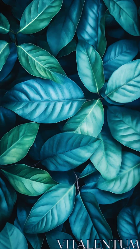 Overlapping teal foliage forms high-contrast botanical surface