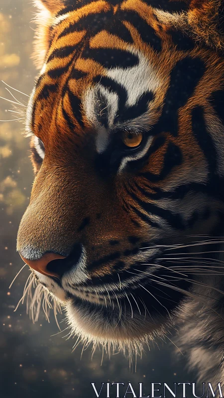 Gentle tiger in soft light with quietly powerful gaze.